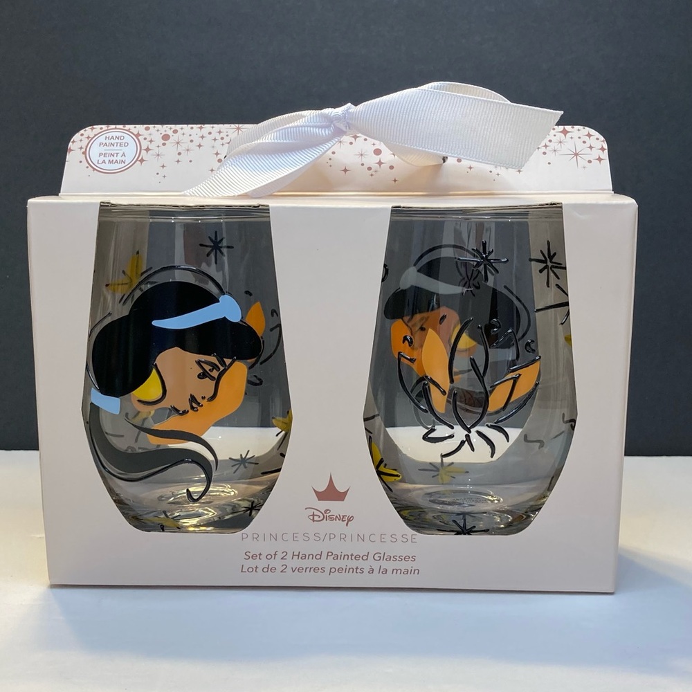 Disney Aladdin Hand Painted Jasmine Glass Set NWOT
